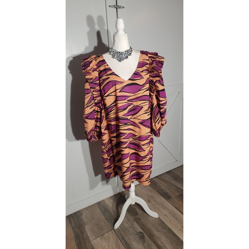 ELOQUII DRESS PURPLE/ORANGE LONG SLEEVE COTTON SIZE 22(3X)